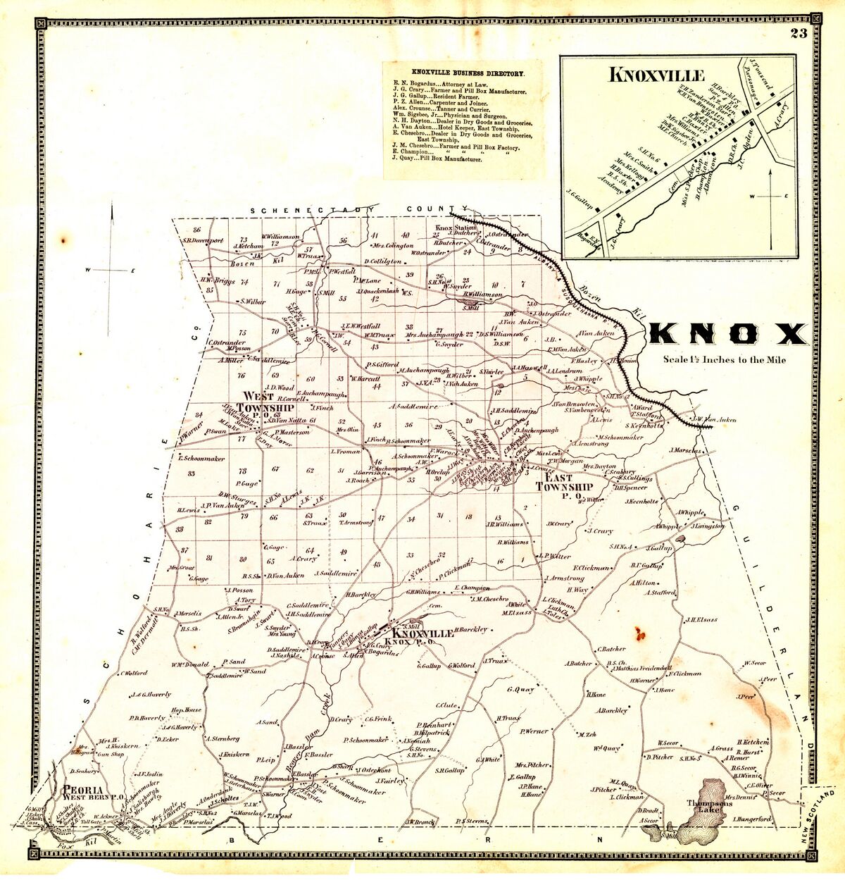 Beers 1866 map of Knox Helderberg Hilltowns of Albany County, NY